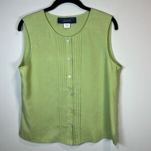 Catherine Stewart Belle Pointe Silk Blouse Green Button Up Sleeveless  Sz Medium